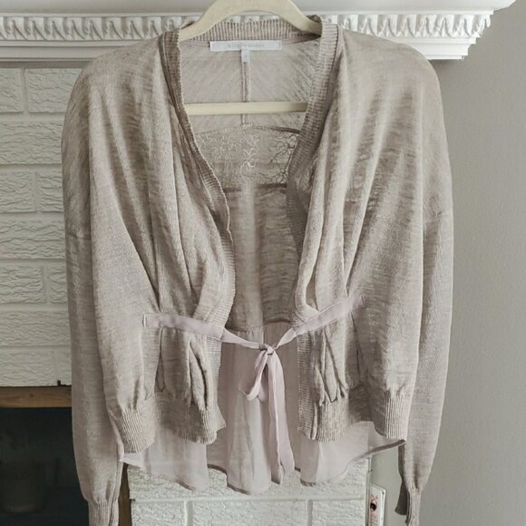 La Fee Maraboutee Women's Chic Beige Linen Blend Lace Detail Cardigan Size S - Picture 1 of 12